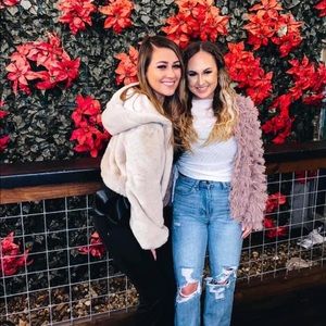 Pink fluffy coat! So cute, silk in the inside!